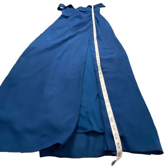 After Six SZ 4 Off-the-Shoulder Pleated Faux Wrap Maxi Dress Atlantic Blue - Picture 7 of 9